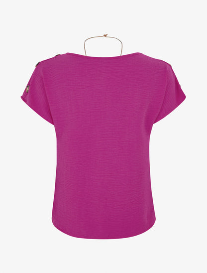 Top fluide à manches courtes et sautoir - Violet - 2