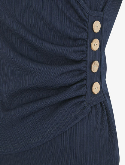 Top uni à col cache-coeur - Marine - 3