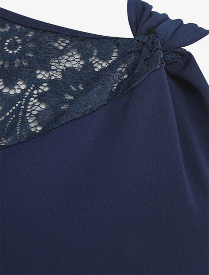 Top uni sans manches à détail dentelle - Marine - 3