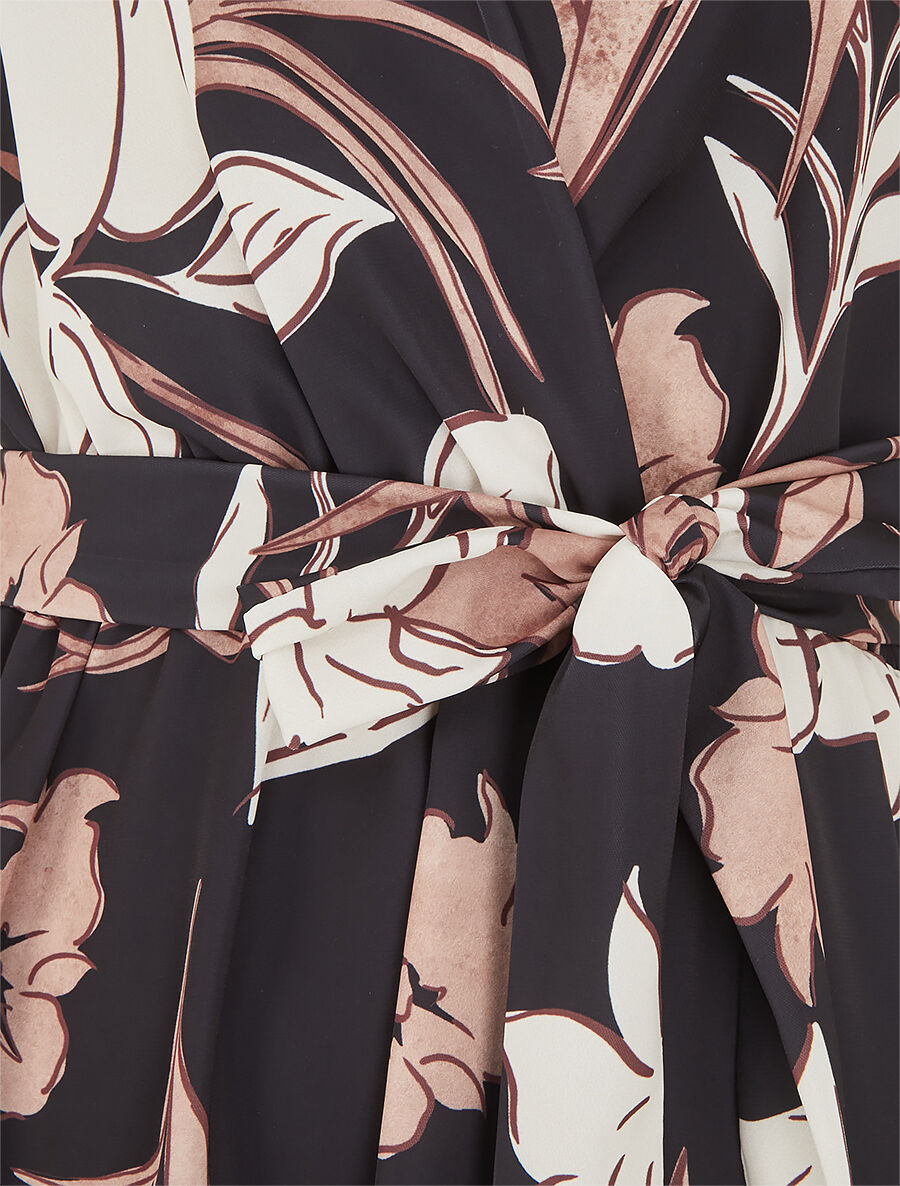 Robe mi-longue évasée imprimé fleuri - Noir - 3