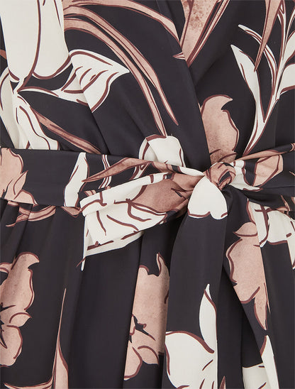 Robe mi-longue évasée imprimé fleuri - Noir - 3