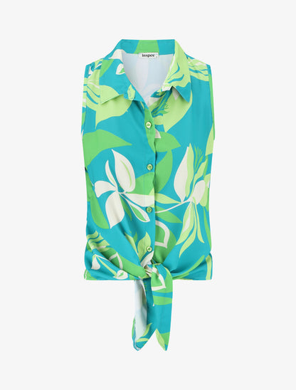 Chemise sans manches à noeud imprimé floral - Vert/turquoise - 1