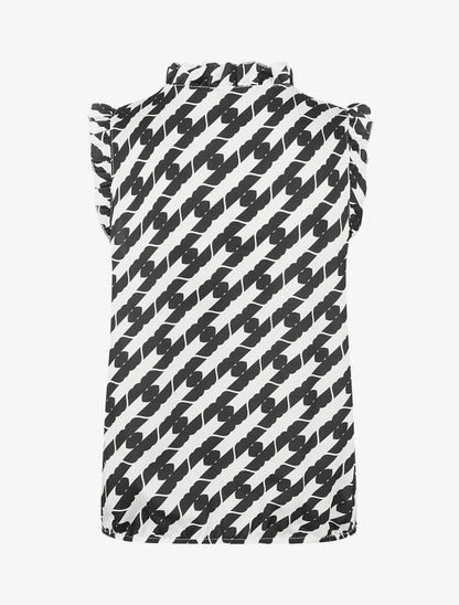 Top satiné sans manches motif fantaisie et volants - Noir - 2