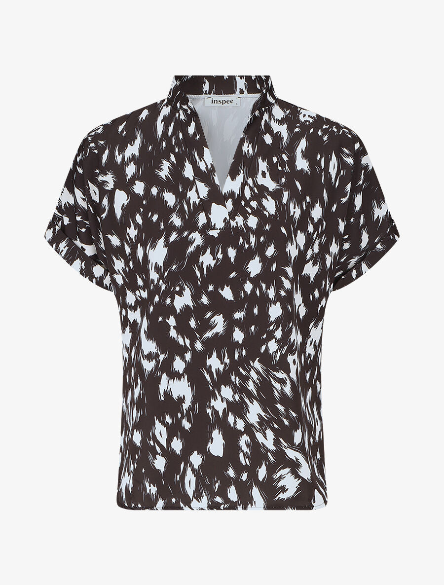 Blouse imprimé abstrait à manches courtes - Noir - 5