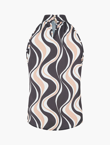 Top graphique sans manches col lavallière - Noir - 2