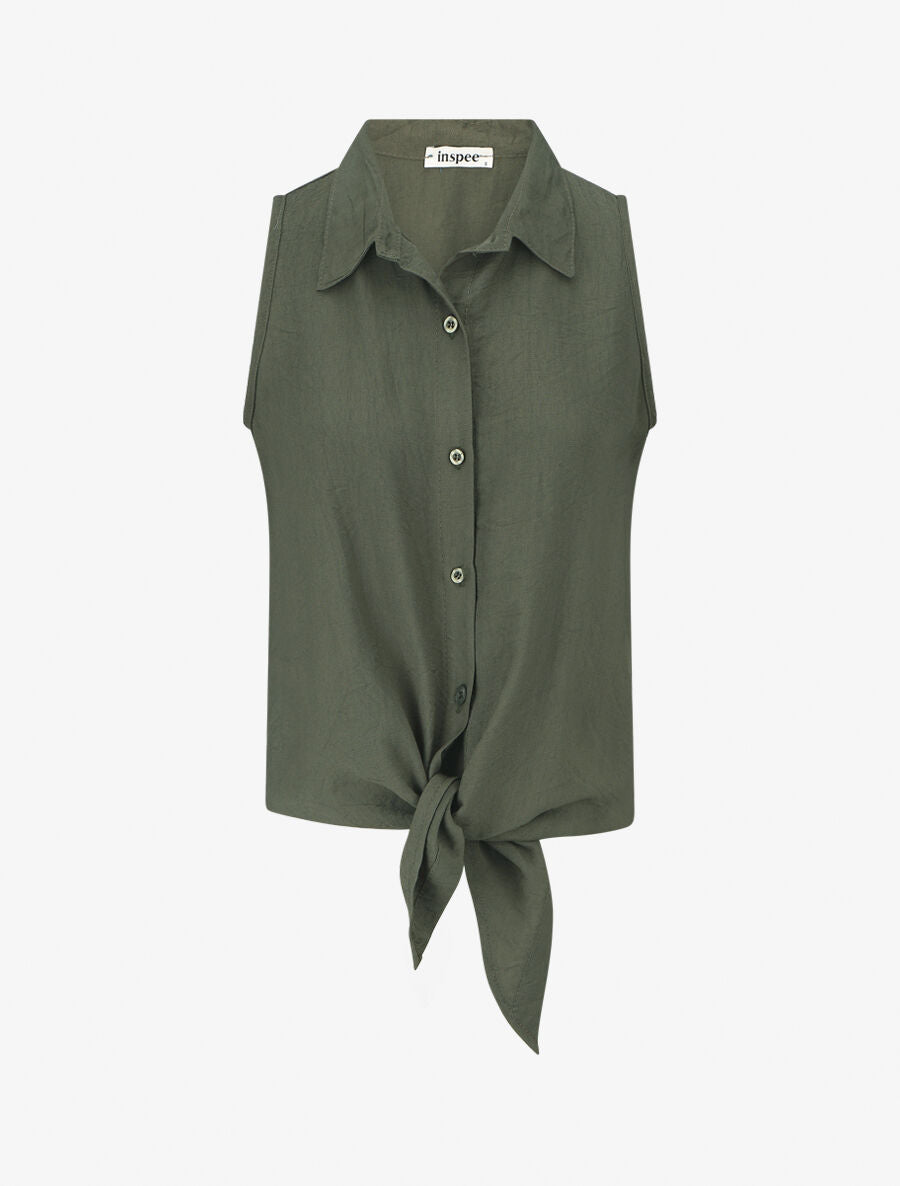 Top uni sans manches à nouer - Kaki - 4