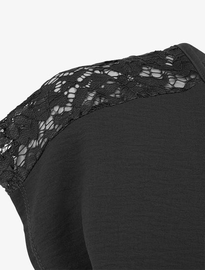 Top uni à dos en dentelle - Noir - 3