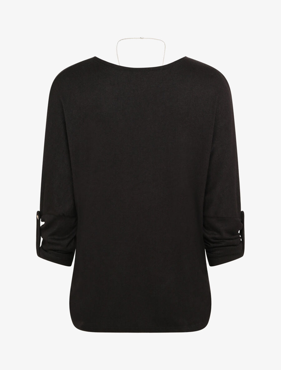 Pull fin oversize manches 3/4 - Noir - 2