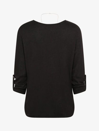 Pull fin oversize manches 3/4 - Noir - 2