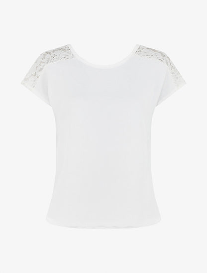 Top uni à dos en dentelle - Blanc - 4
