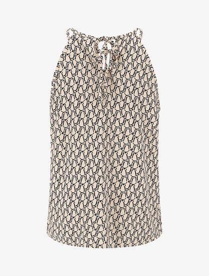 Top évasé sans manches motif graphique - Beige - 2