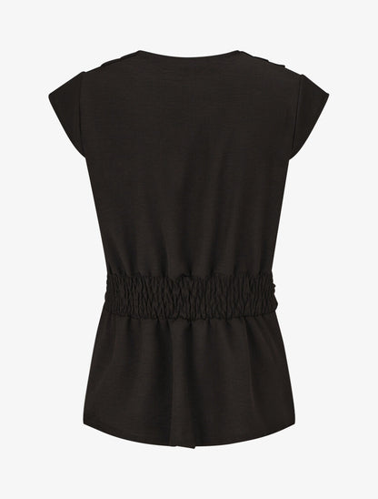 Blouse unie élastiquée à mancherons - Noir - 2