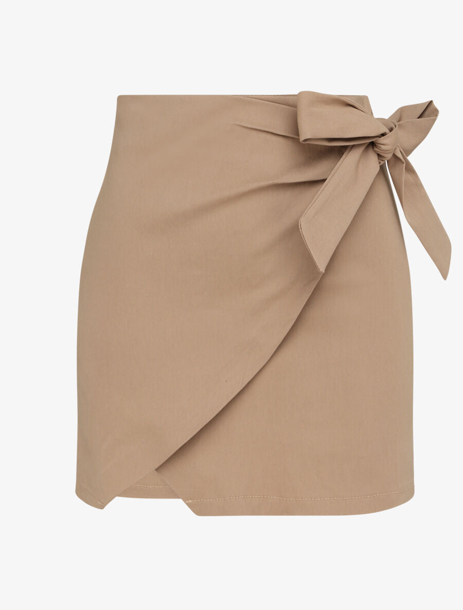 Mini-jupe portefeuille coupe droite - Taupe - 1