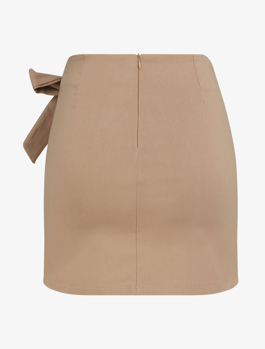 Mini-jupe portefeuille coupe droite - Taupe - 2