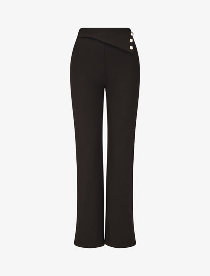 Pantalon uni à boutons décoratifs - Noir - 1