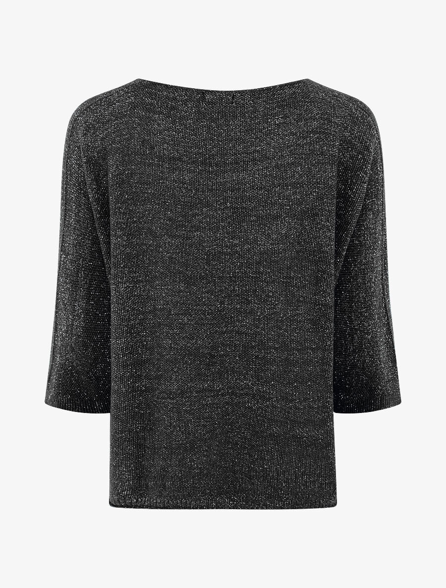 Pull en maille pailletée à manches chauves-souris - Noir - 2