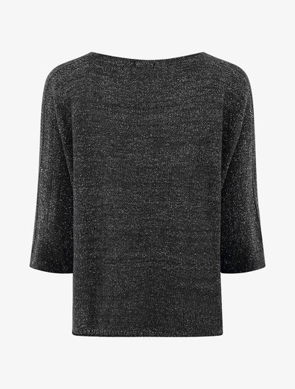 Pull en maille pailletée à manches chauves-souris - Noir - 2