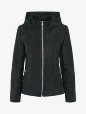 Veste en suédine zippée à capuche - Noir - 1