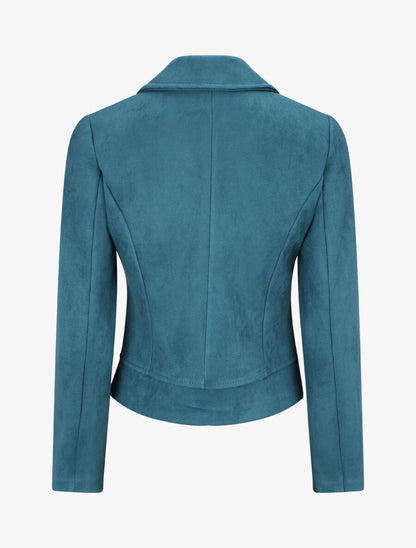 Veste en suédine à zips décoratifs - Bleu canard - 2