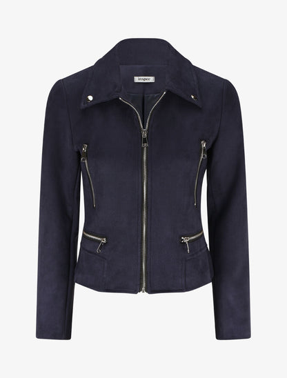 Veste en suédine à zips décoratifs - Marine - 1