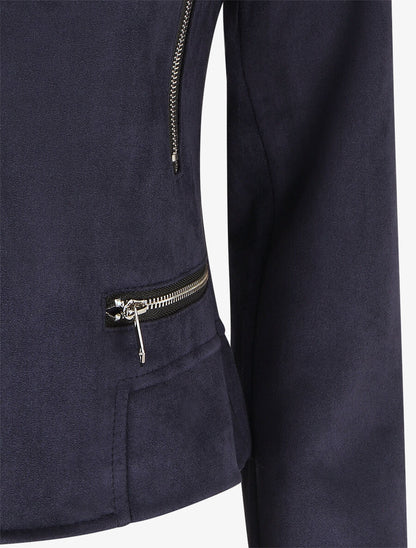 Veste en suédine à zips décoratifs - Marine - 3