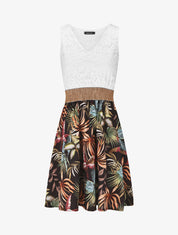 Robe bi-matière imprimé tropical - Noir - 6