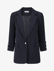Blazer mi-long uni boutonné - Marine - 1