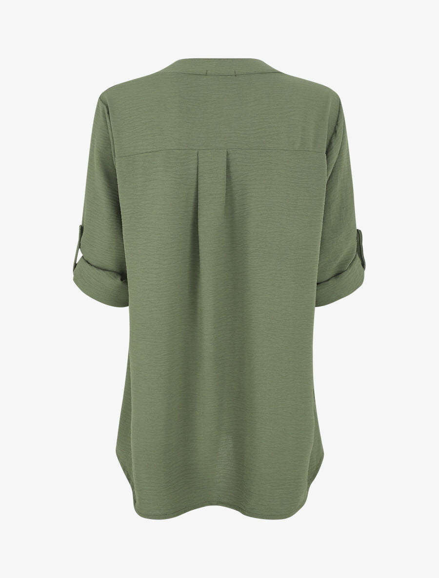 Blouse unie à manches retroussables - Kaki - 2
