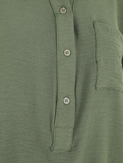 Blouse unie à manches retroussables - Kaki - 3