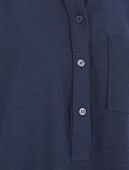 Blouse unie à manches retroussables - Marine - 3