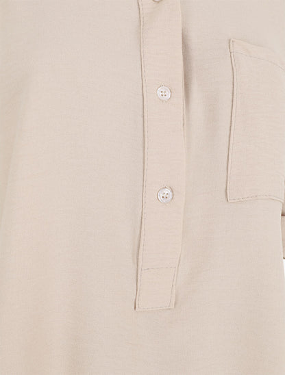 Blouse unie à manches retroussables - Beige - 3