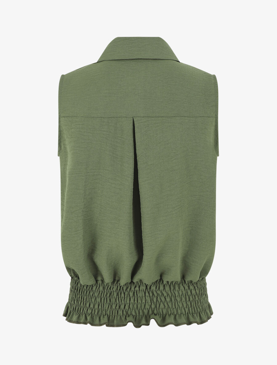 Chemise uni sans manches à bord élastiqué - Kaki - 2