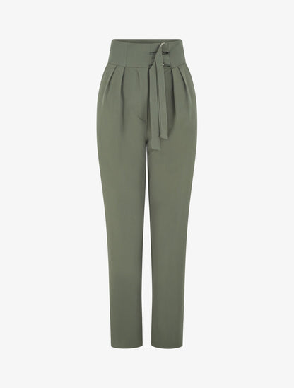 Pantalon droit uni à double passants - Kaki - 1