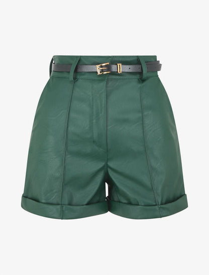 Short en simili à revers - Vert sapin - 4