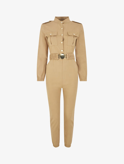 Combinaison ceinturée à poches - Camel - 1