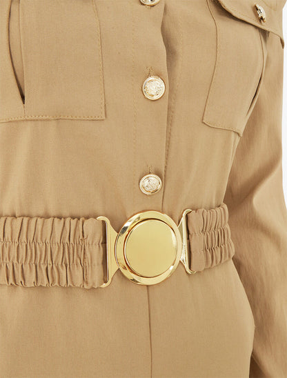 Combinaison ceinturée à poches - Camel - 3