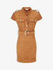 Robe courte en suédine ceinturée - Camel - 1