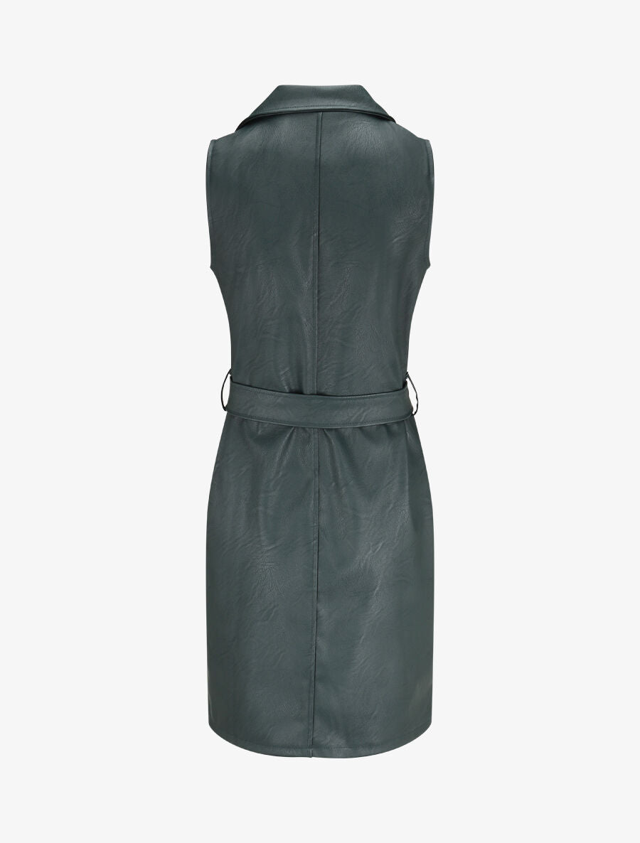 Robe en simili à fermeture zippée et ceinturée - Vert sapin - 2