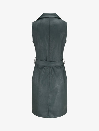 Robe en simili à fermeture zippée et ceinturée - Vert sapin - 2