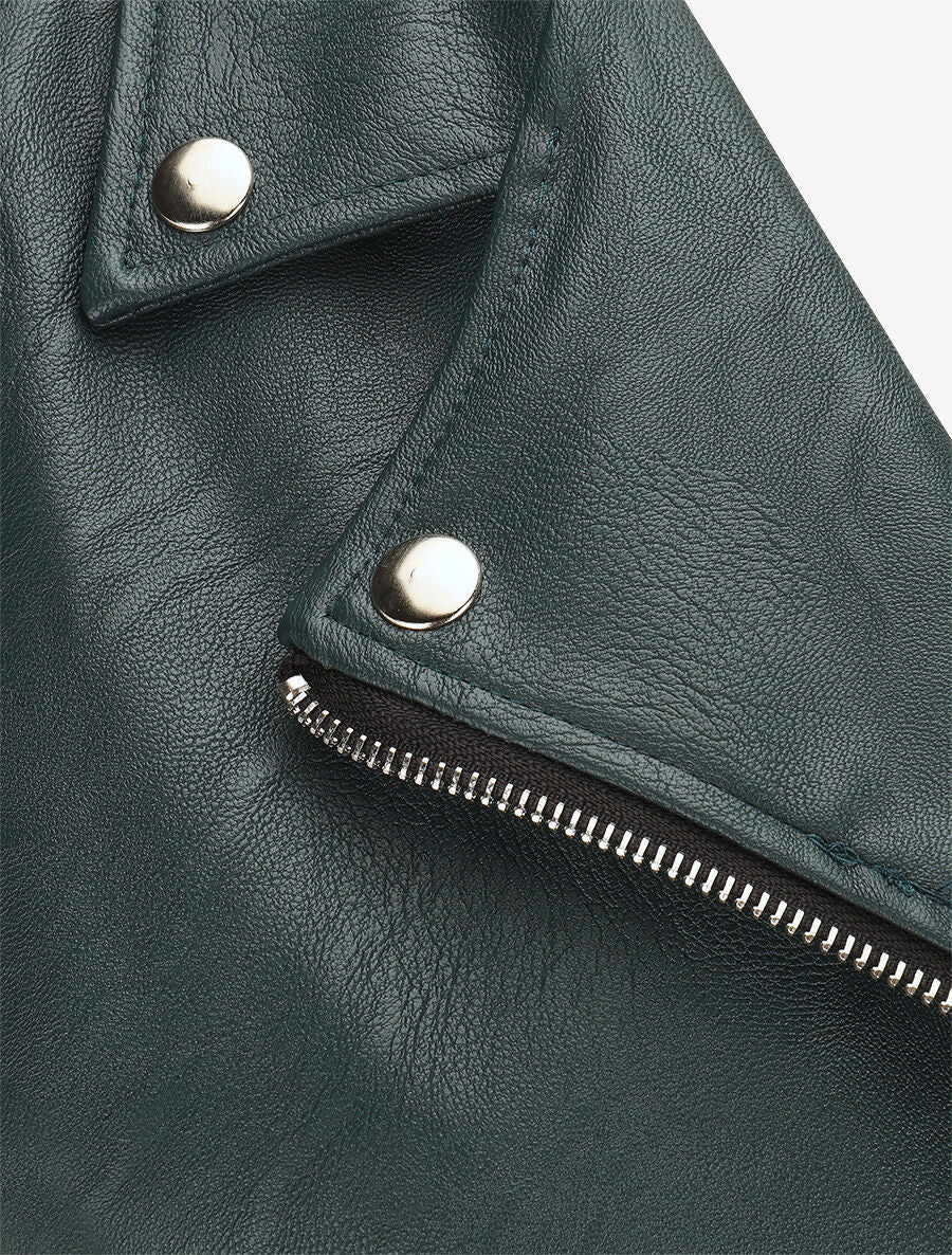 Robe en simili à fermeture zippée et ceinturée - Vert sapin - 3