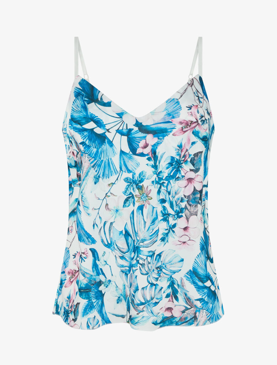 Caraco satiné imprimé tropical - Bleu - 1