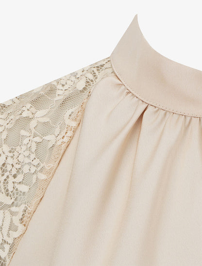 Top satiné à col montant - Beige - 3