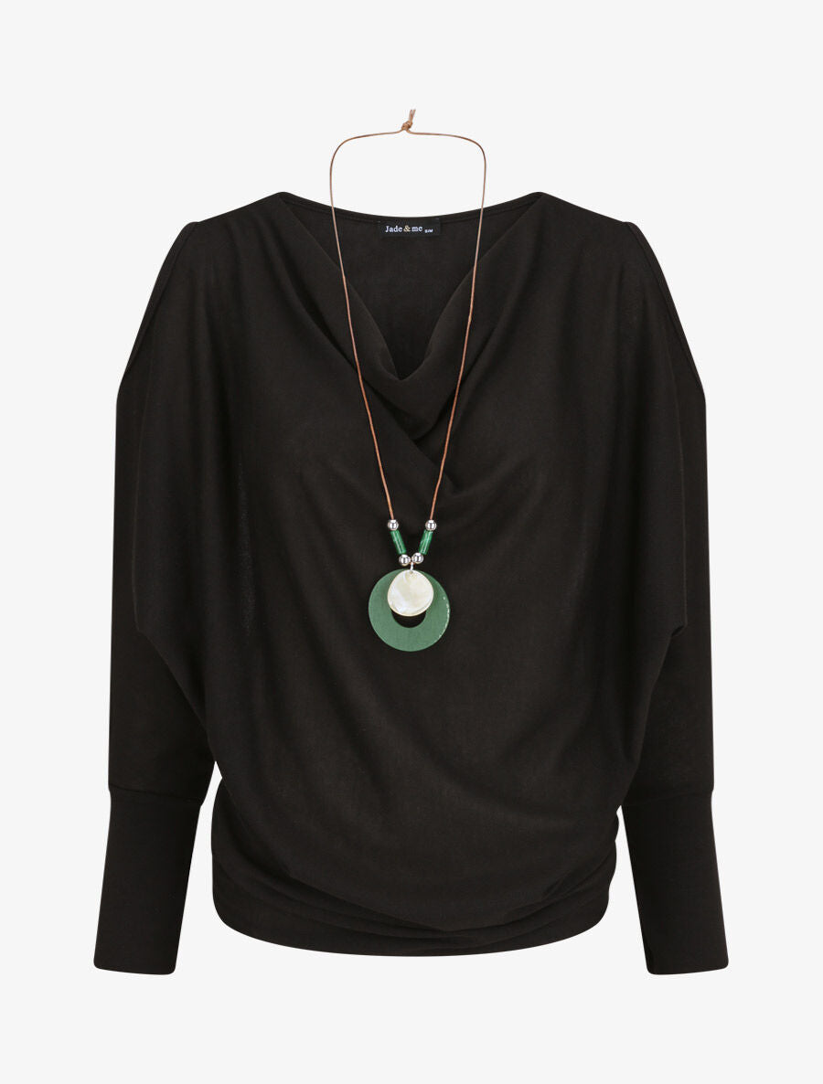 Top loose à épaules ajourées - Noir - 4