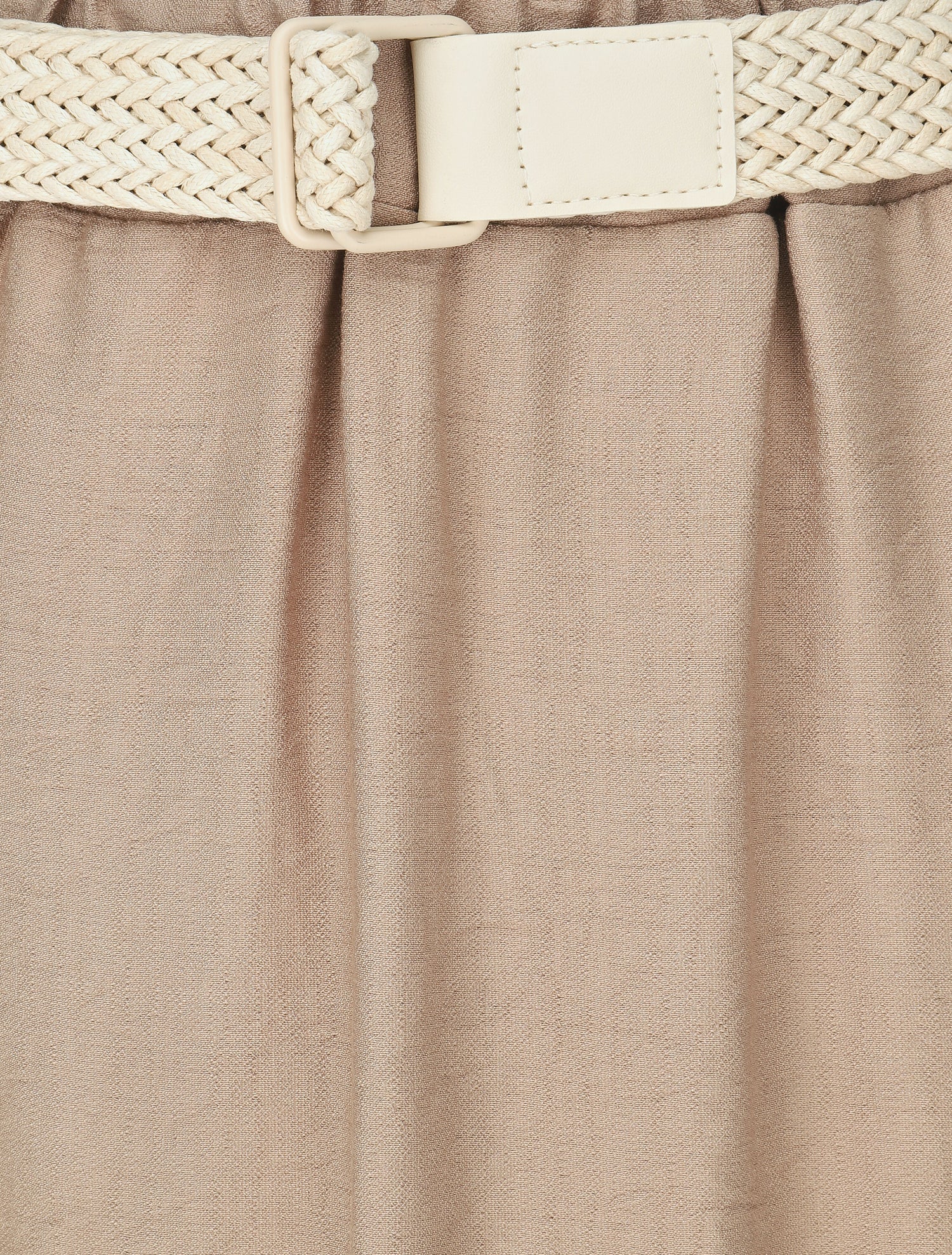 Jupe midi évasée taille haute élastiquée - Beige - 3