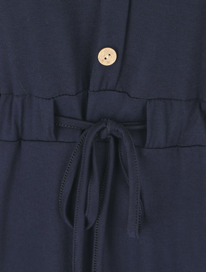 Robe mi-longue sans manches élastiquée - Marine - 3