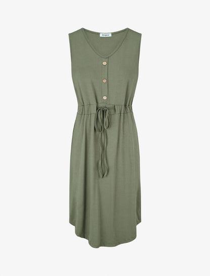 Robe mi-longue sans manches élastiquée - Kaki - 1