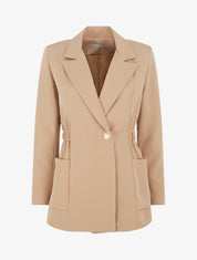 Blazer mi-long élastiqué et boutonné - Camel clair - 1