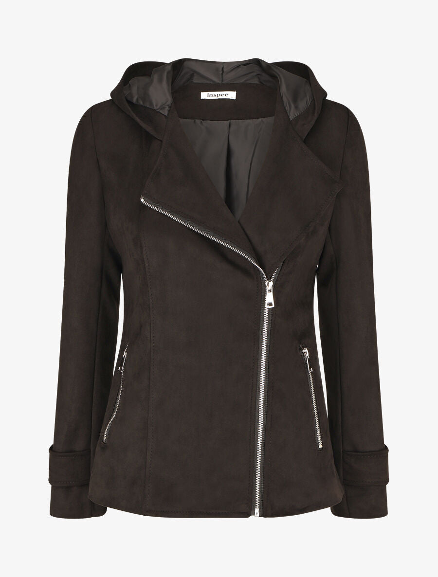 Veste en suédine à capuche - Noir - 1