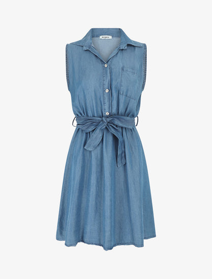 Robe mi-longue fluide sans manches - Bleu clair - 1