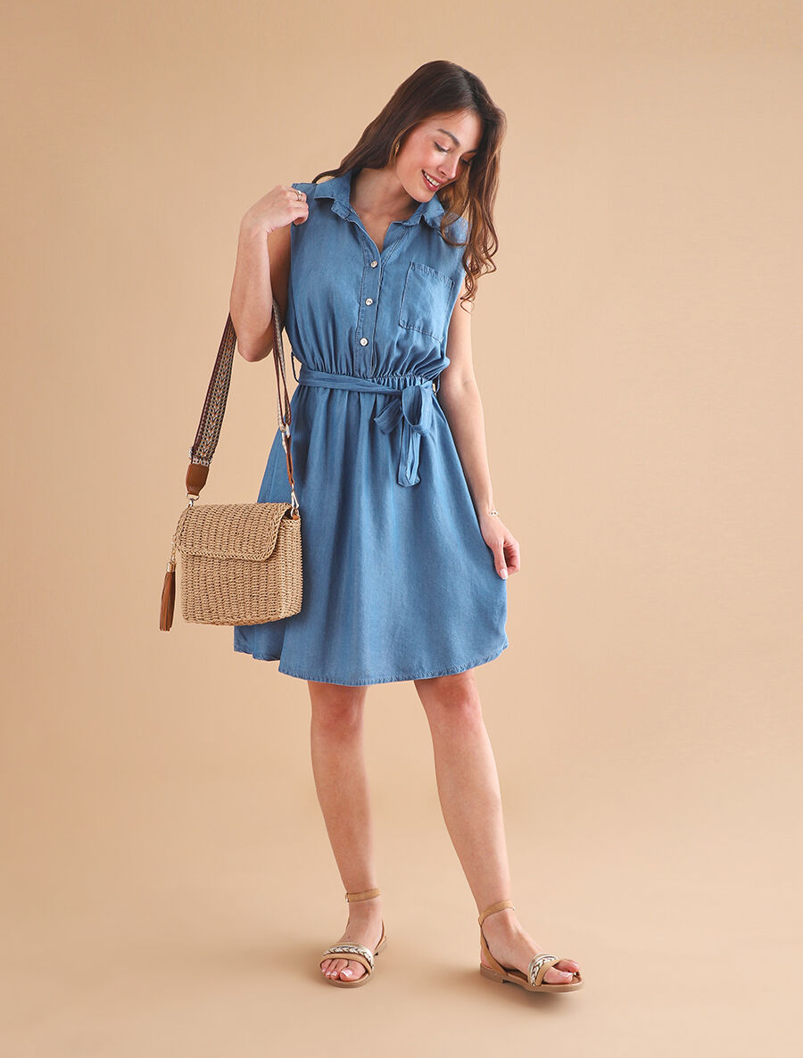 Robe mi-longue fluide sans manches - Bleu clair - 4